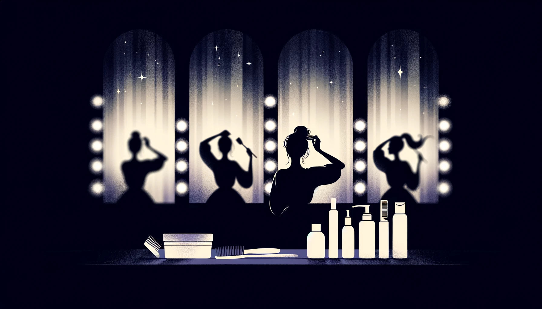 silhouettes of women styling hair